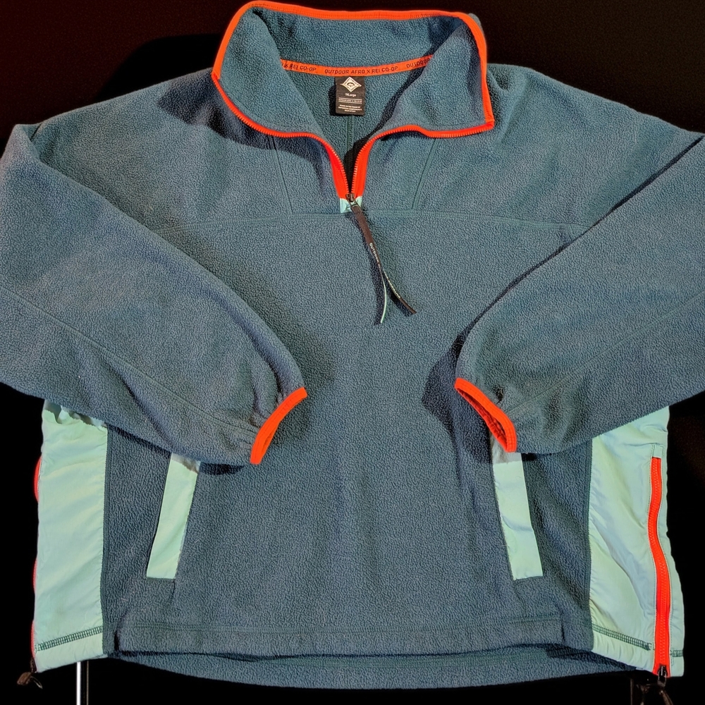 REI Outdoor Afro x REI Co-op Pullover Mens XL Teal F and Orange Quarter-Zip